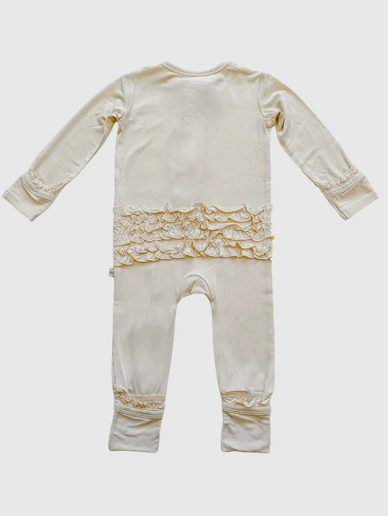 Cream Bamboo Ruffle Zipper Baby Jumpsuit