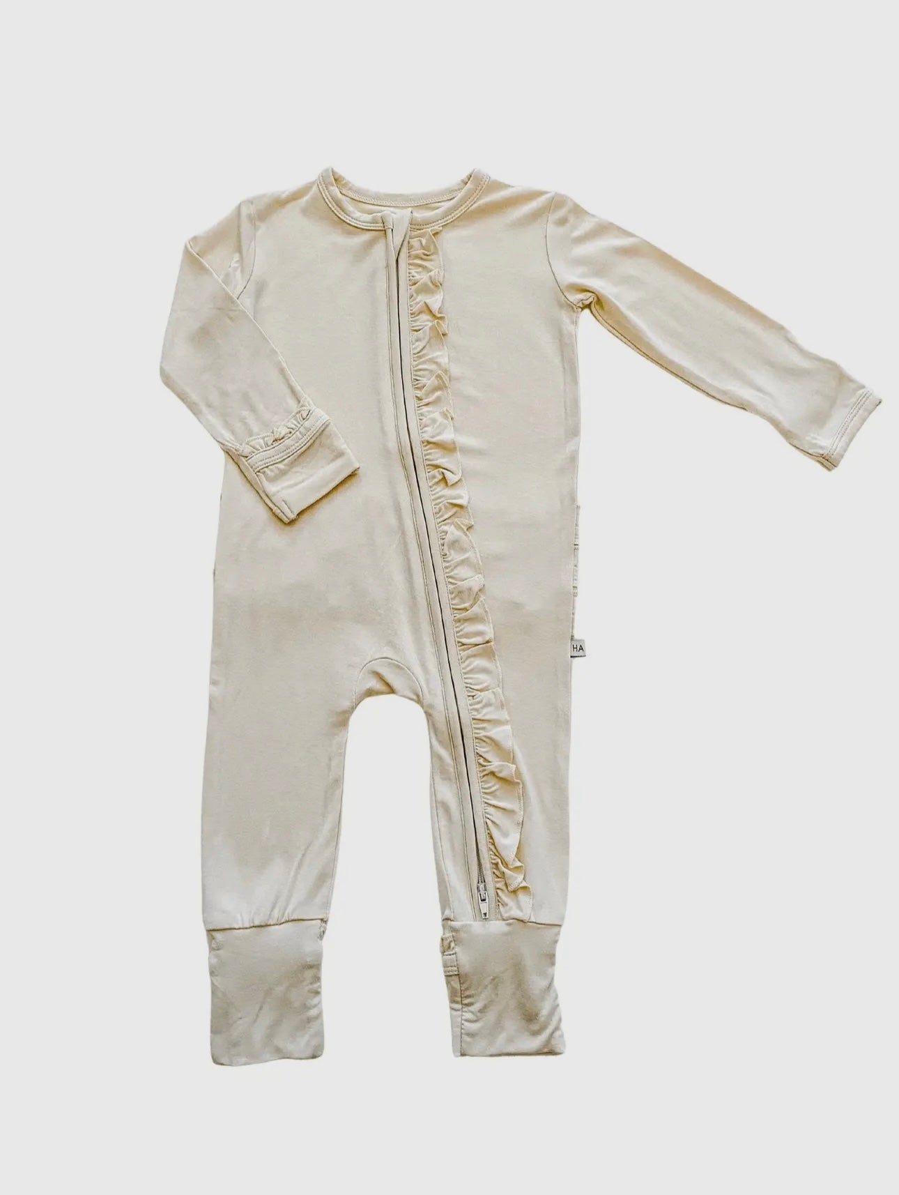 Cream Bamboo Ruffle Zipper Baby Jumpsuit