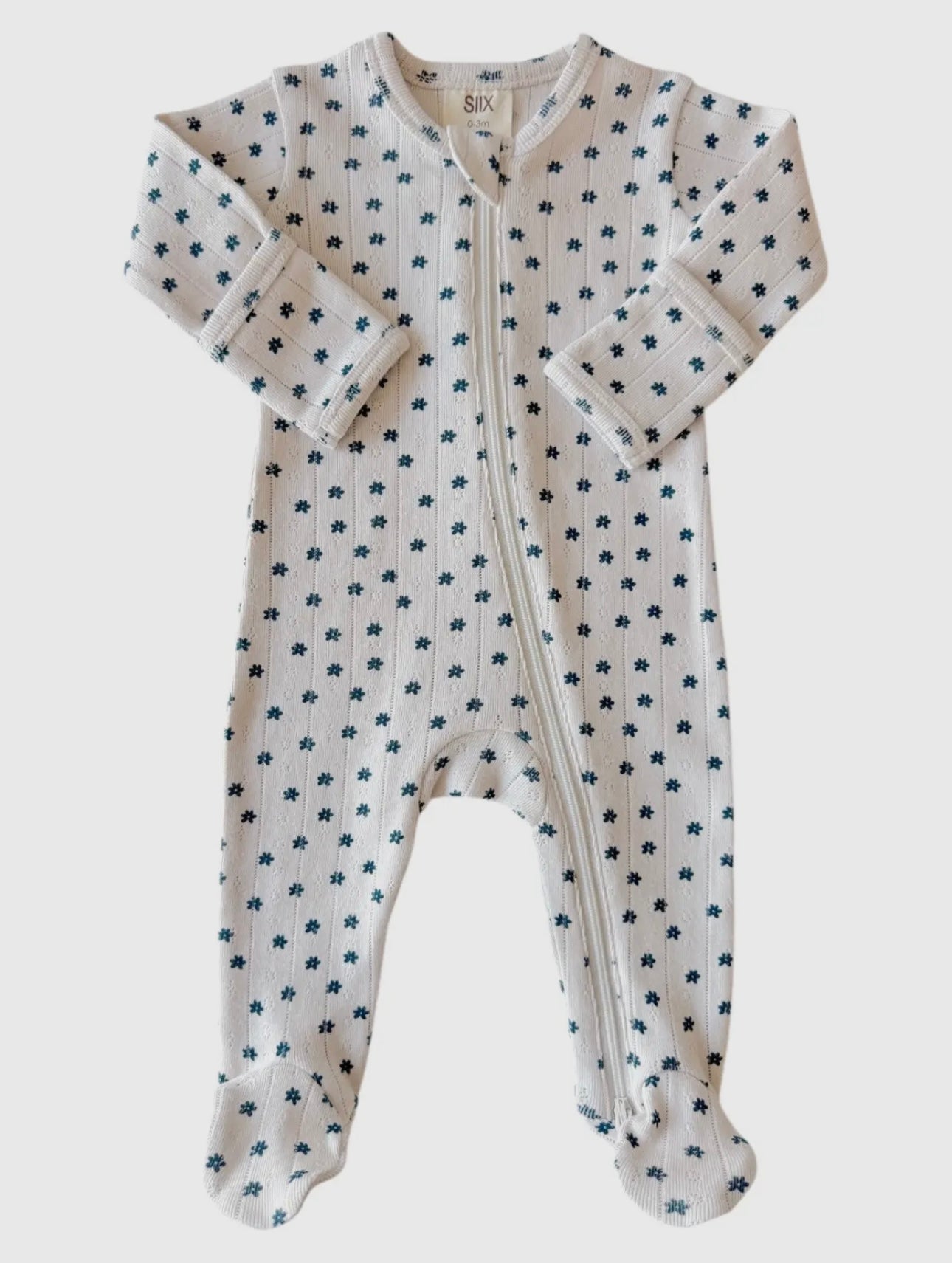 Blue Flower Organic Pointelle 2 Way Zip Footie