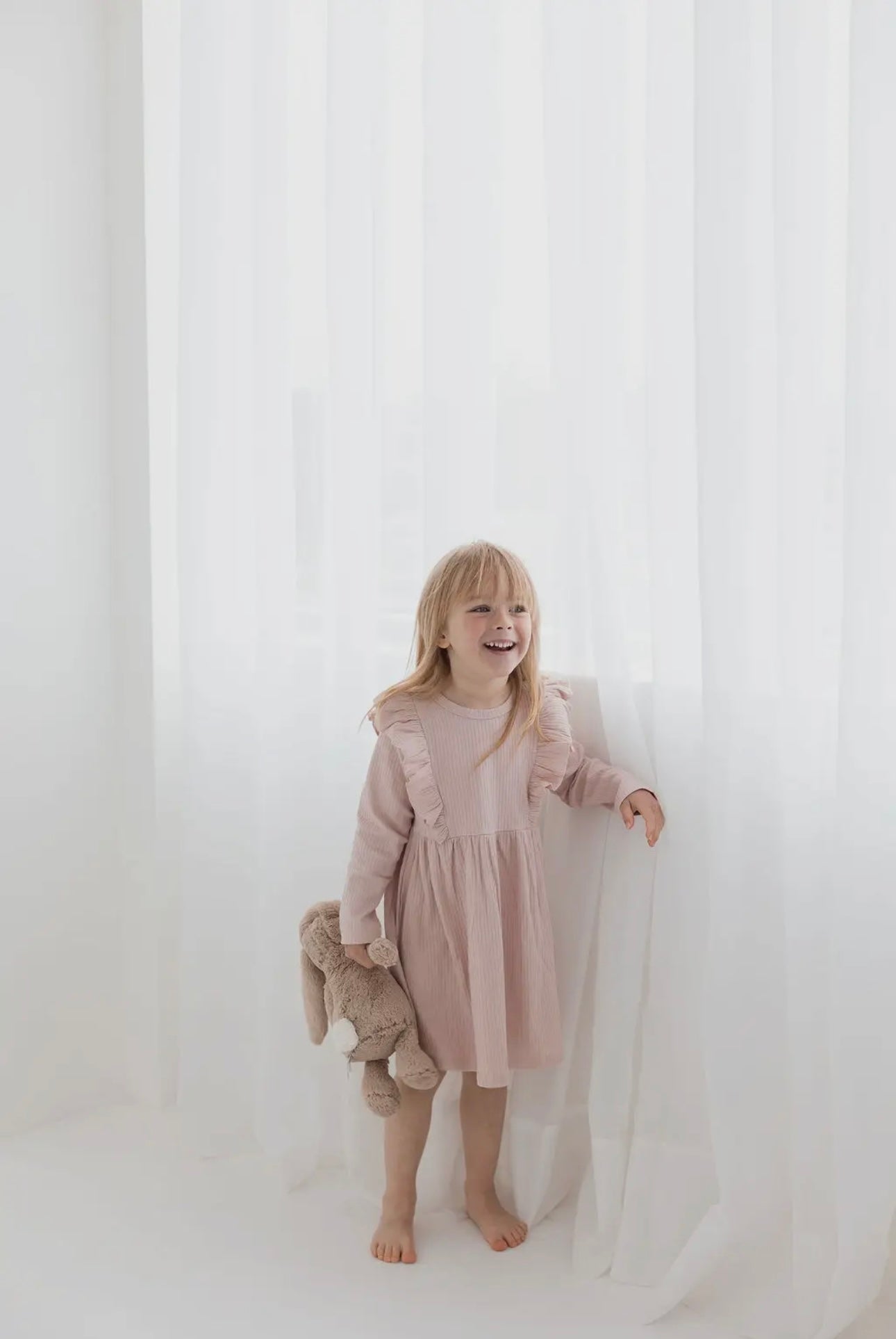 Ribbed Flutter Dress - Blush