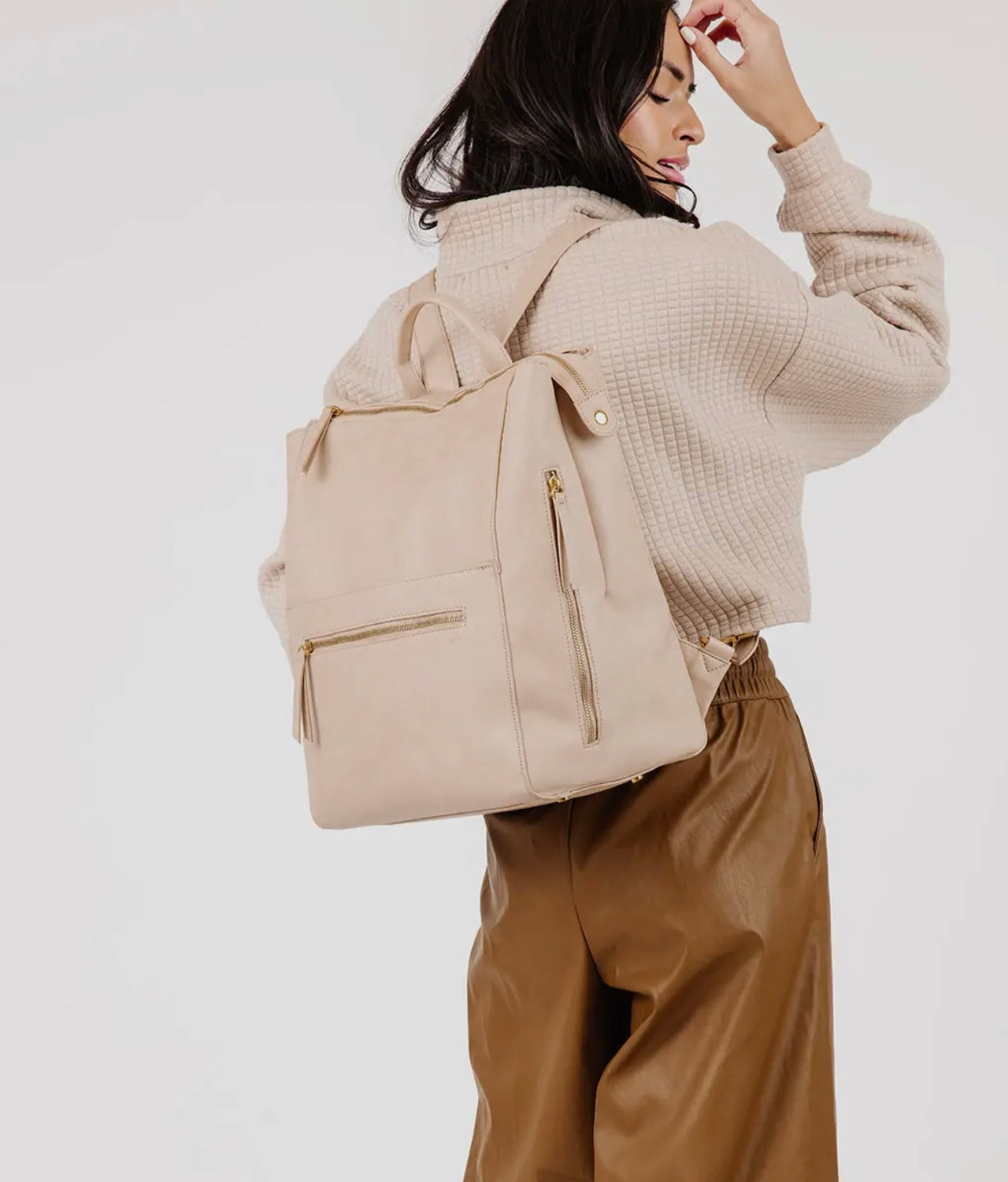 The Square Diaper Bag - Faux Leather Beige