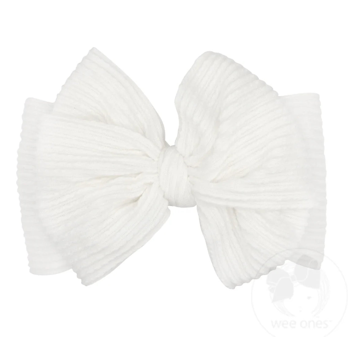 Ribbed Knit Loop Bow on Wide Matching Band- White