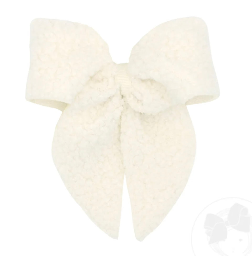 Medium Faux Sherpa Whimsy Tails with Grosgrain Wrap- Antique White