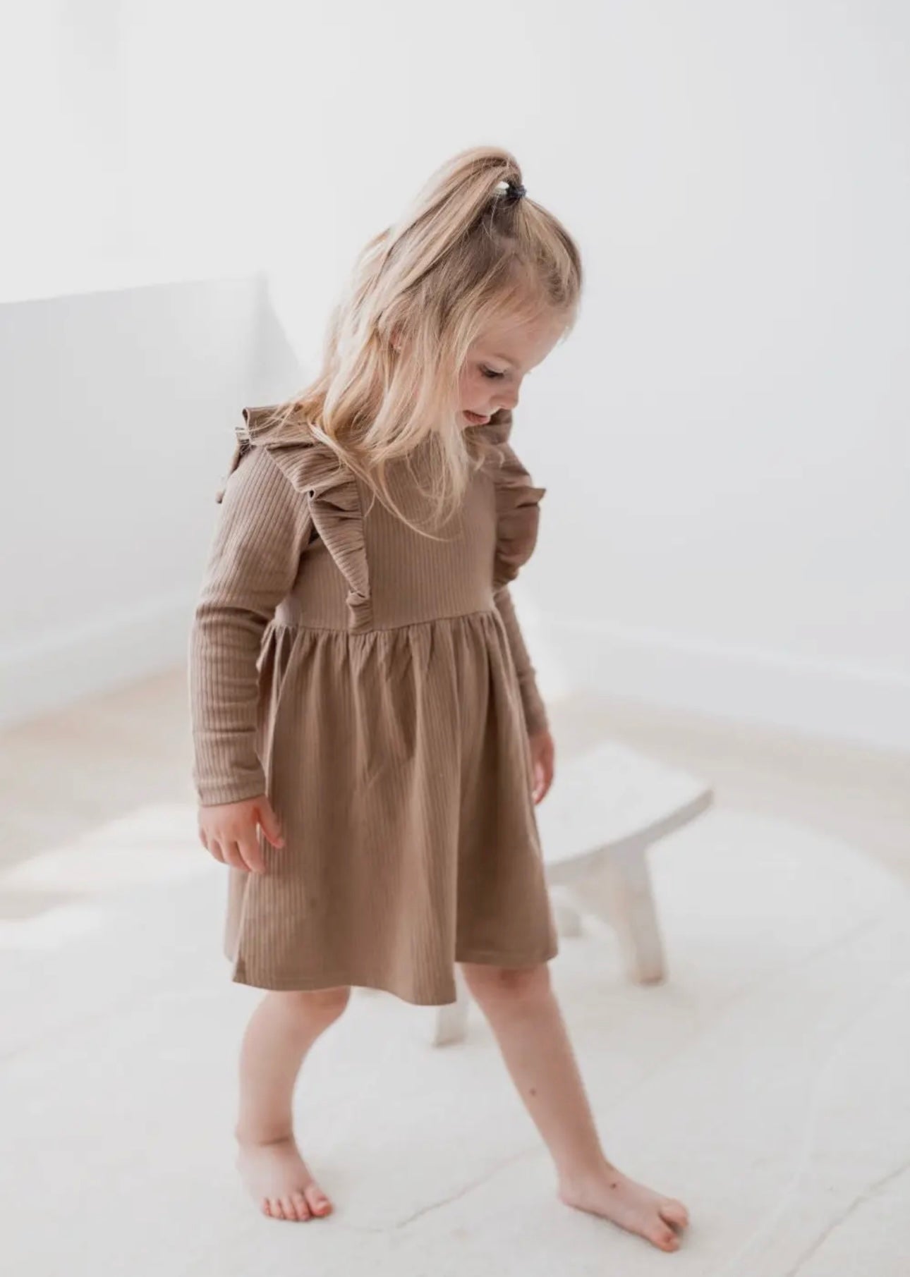Ribbed Flutter Dress - Cappuccino