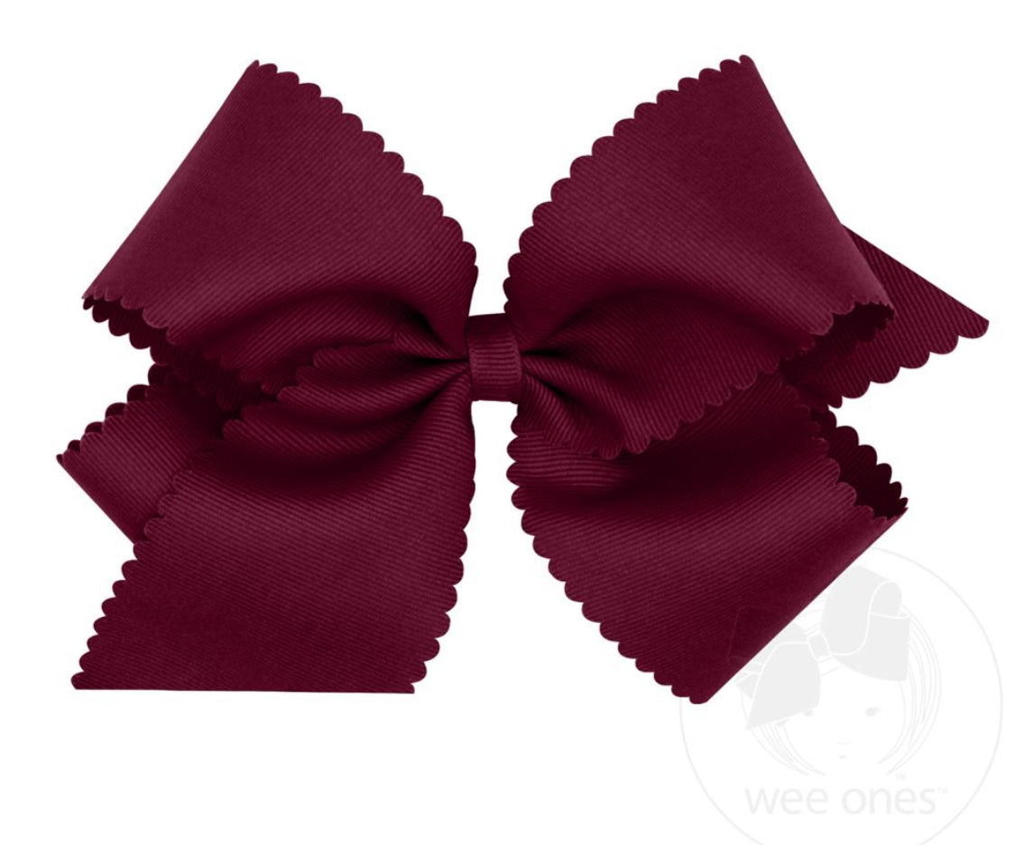 King Grosgrain Hair Bow Scalloped Edge- Burgundy