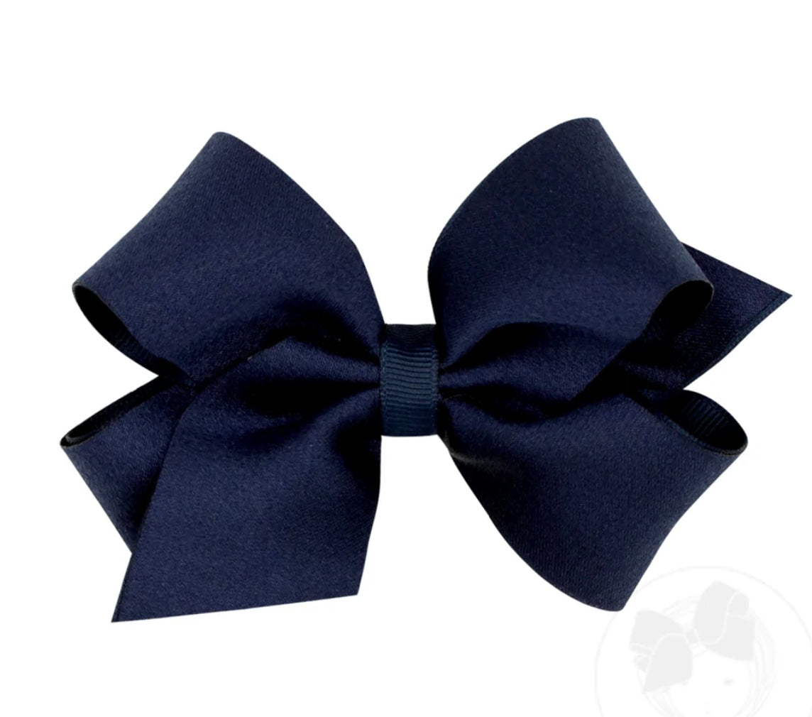 Medium Crepe Satin with Grosgrain Underlay Hair Bow- Pea Coat