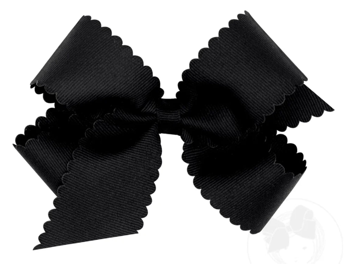 Medium Grosgrain Hair Bow with Scalloped Edge- Black