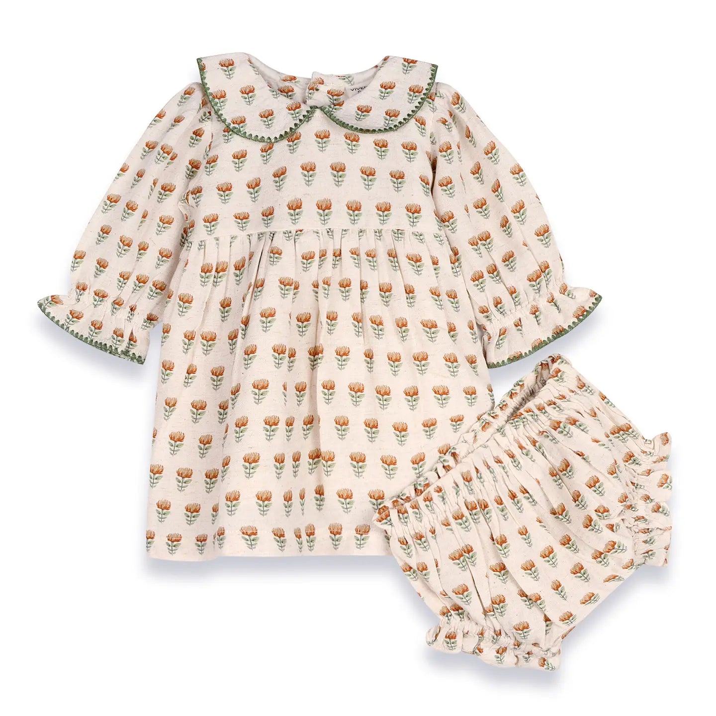 Ina Block Print Floral Baby Dress & Bloomer Set