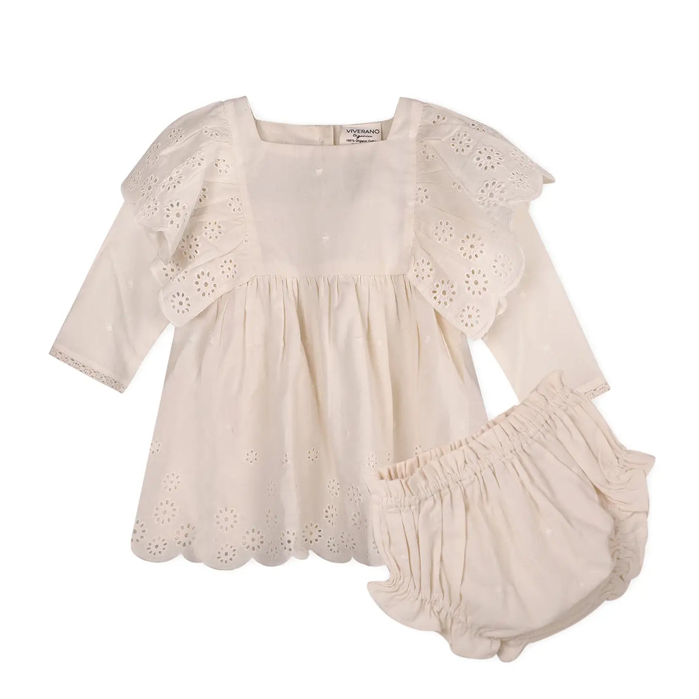 Schiffli Lace Collar Baby Girl Dress & Bloomer