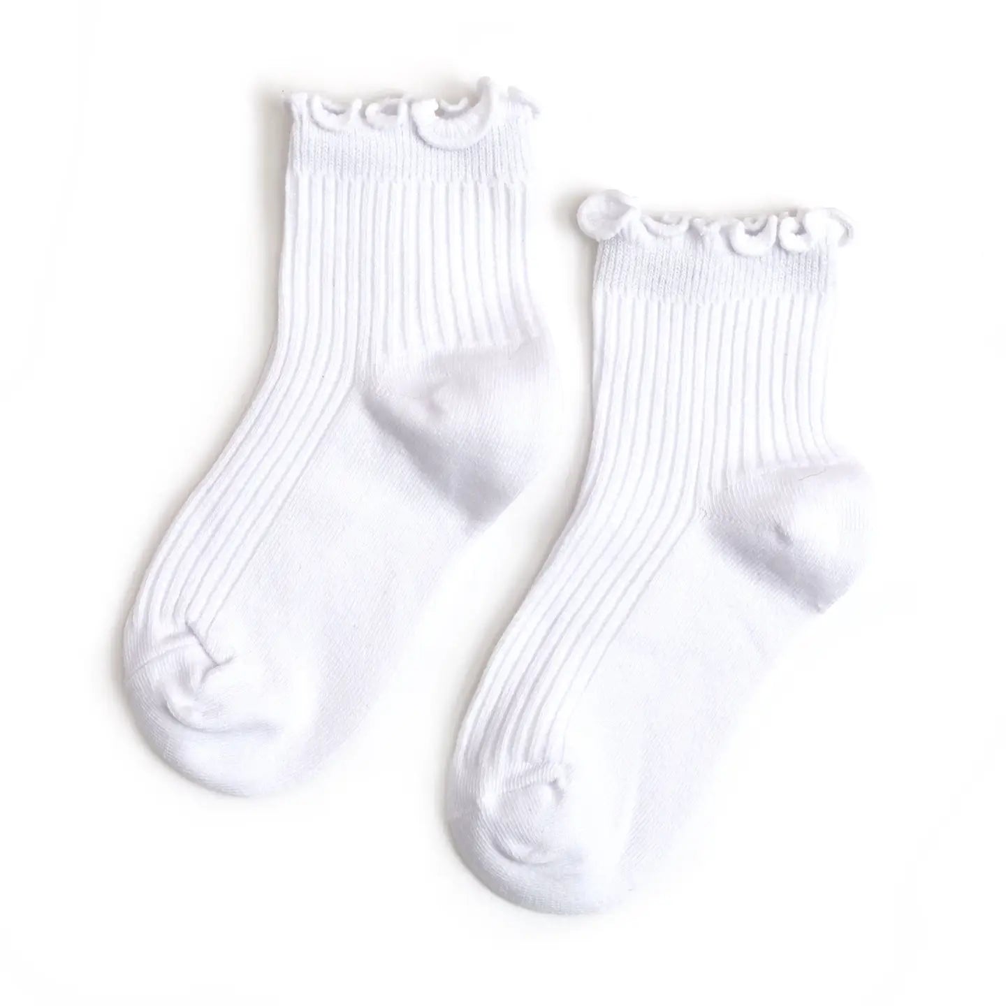Ribbed Lettuce Trim Midi High Socks-White