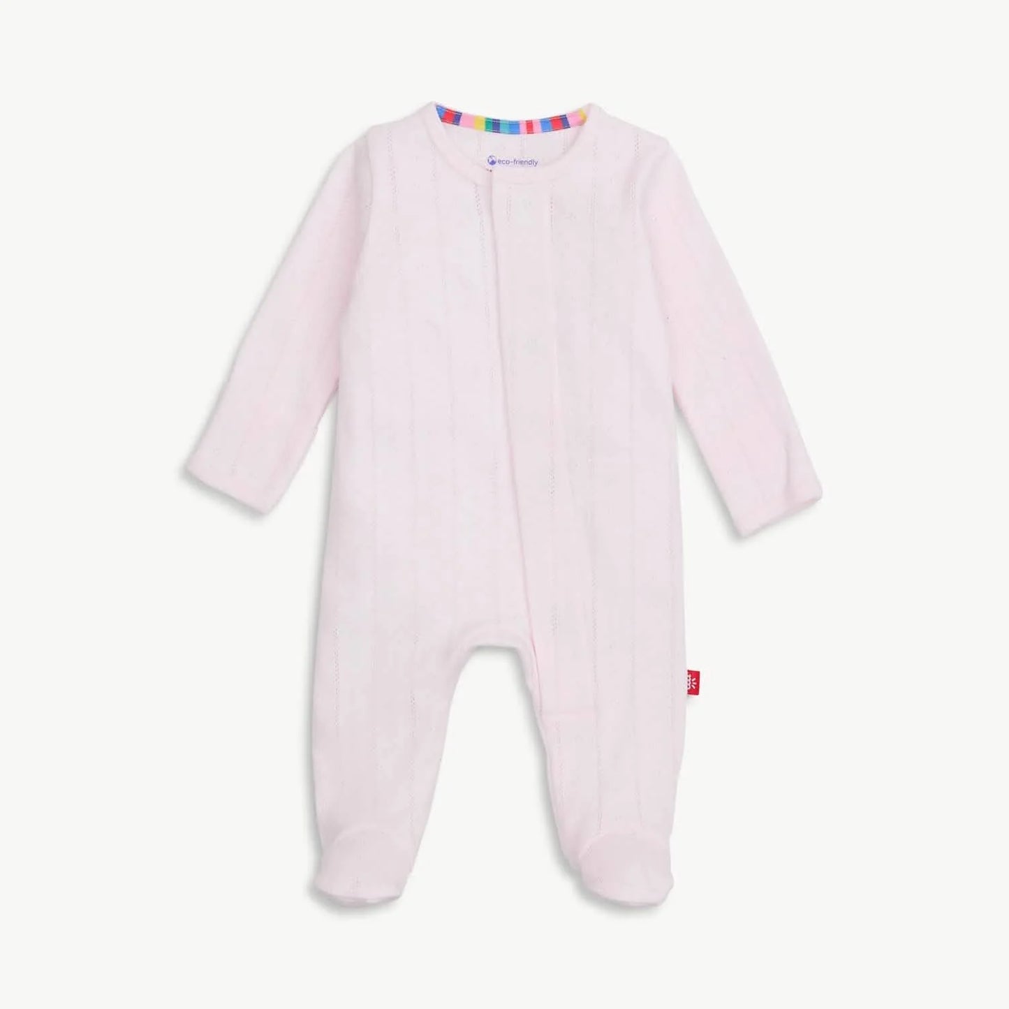 Love Lines Pink Organic Cotton Magnetic Pointelle Footie