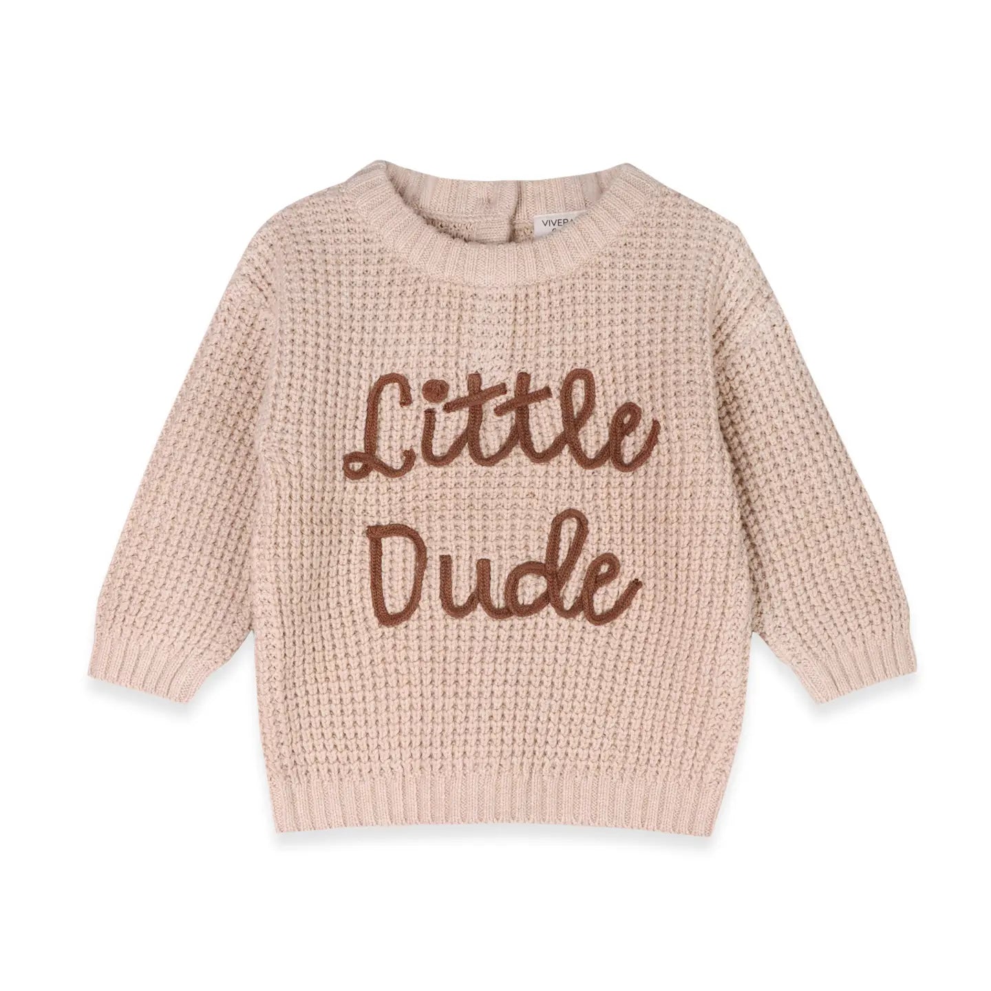 Little Dude Embroidered Sweater Knit Baby Pullover