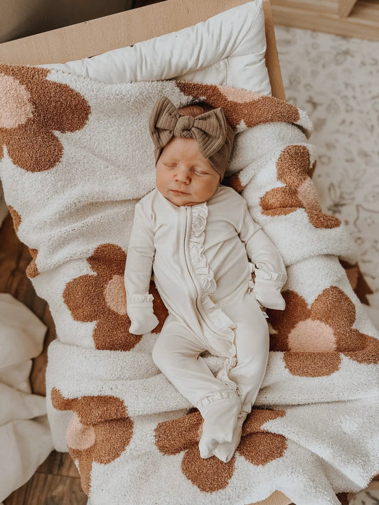 Cream Bamboo Ruffle Zipper Baby Jumpsuit