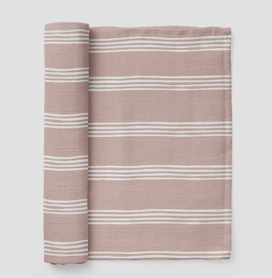 Muslin Swaddle Baby Blanket - Stripe Smoke Rose