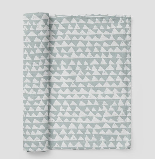 Muslin Swaddle Baby Blanket - Mountains Blue