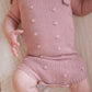 Organic Knit Romper - Mauve Pom