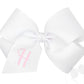 King Monogrammed Grosgrain Girls Hair Bow - White with Light Pink Initial- H