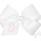 King Monogrammed Grosgrain Girls Hair Bow - White with Light Pink Initial- D