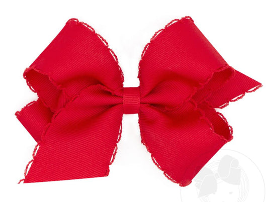 King Grosgrain Hair Bow with Matching Moonstitch Edge- Red