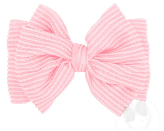 Ribbed Knit Loop Bow on Wide Matching Band- Light Pink