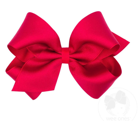 King Crepe Satin with Grosgrain Underlay Hair Bow- Red