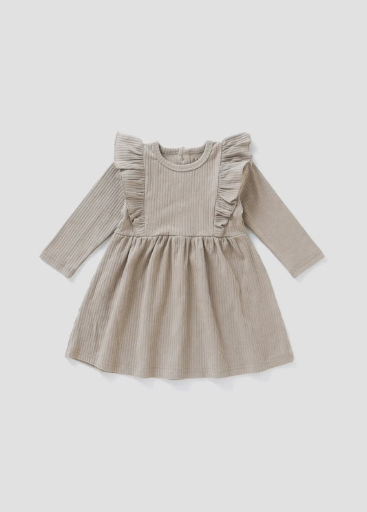 Ribbed Flutter Dress - Mushroom