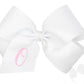 King Monogrammed Grosgrain Girls Hair Bow - White with Light Pink Initial- O