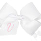 King Monogrammed Grosgrain Girls Hair Bow - White with Light Pink Initial- V