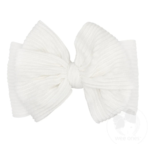 Ribbed Knit Loop Bow on Wide Matching Band- White