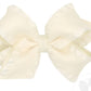 Medium Ruffle Edge Satin with Grosgrain Underlay Hair Bow- Antique White