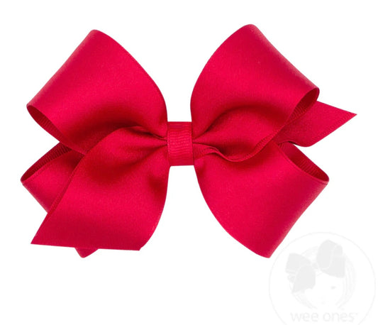 Medium Crepe Satin with Grosgrain Underlay Hair Bow- Red