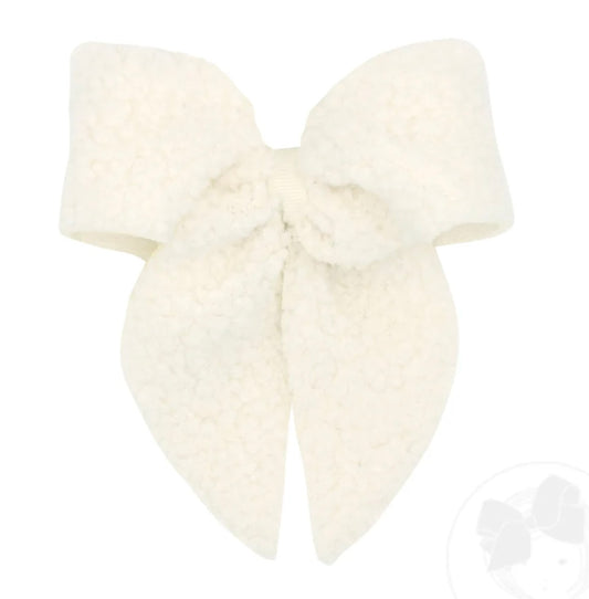 Medium Faux Sherpa Whimsy Tails with Grosgrain Wrap- Antique White