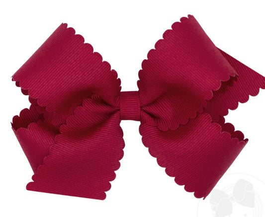 Medium Grosgrain Hair Bow with Scalloped Edge- Cranberry