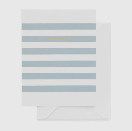 Blue Stripe Welcome Baby Greeting Card