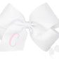 King Monogrammed Grosgrain Girls Hair Bow - White with Light Pink Initial- C
