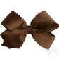 Medium Grosgrain Hair Bow with Scalloped Edge Faux Velvet Overlay- Brown