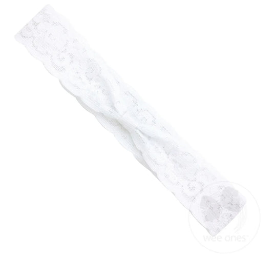 Add-a-Bow Wide Lace Baby Girls Headband - White