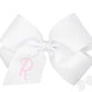 King Monogrammed Grosgrain Girls Hair Bow - White with Light Pink Initial- R