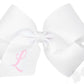 King Monogrammed Grosgrain Girls Hair Bow - White with Light Pink Initial- L