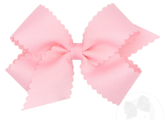 Medium Grosgrain Hair Bow with Scalloped Edge- Light Pink