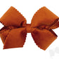 Small King Grosgrain Hair Bow with Scalloped Edge Faux Velvet Overlay- Burnt Orange