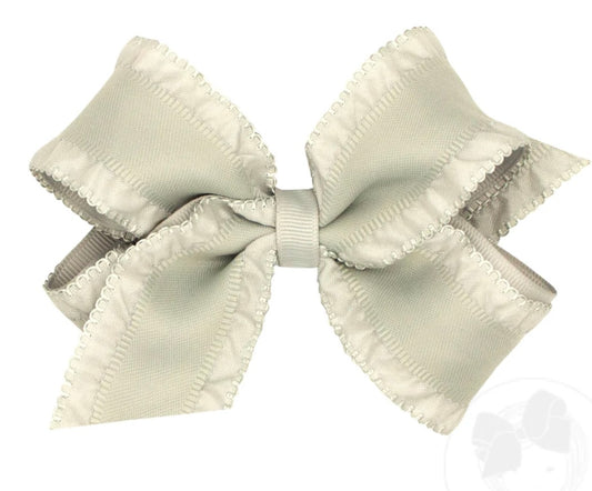 Medium Ruffle Edge Satin with Grosgrain Underlay Hair Bow- Shell Gray