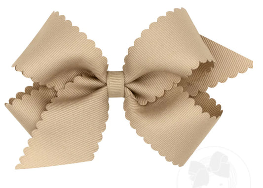 Medium Grosgrain Hair Bow with Scalloped Edge- Oatmeal