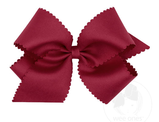 King Grosgrain Hair Bow Scalloped Edge- Cranberry