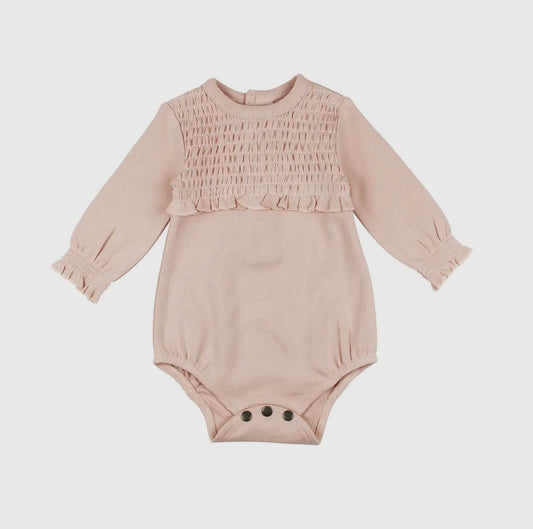 Organic Smocked Chest Bodysuit - Rosewater