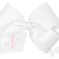 King Monogrammed Grosgrain Girls Hair Bow - White with Light Pink Initial- N