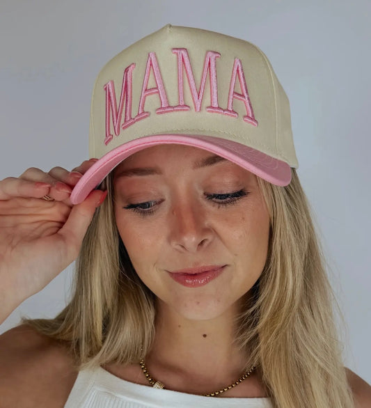 Mama Embroidered Trucker Hat - Pink