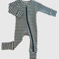 Steel Blue Stripe Organic Ribbed 2 Way Zip Convertible Footie
