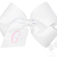 King Monogrammed Grosgrain Girls Hair Bow - White with Light Pink Initial- G