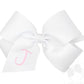King Monogrammed Grosgrain Girls Hair Bow - White with Light Pink Initial- J